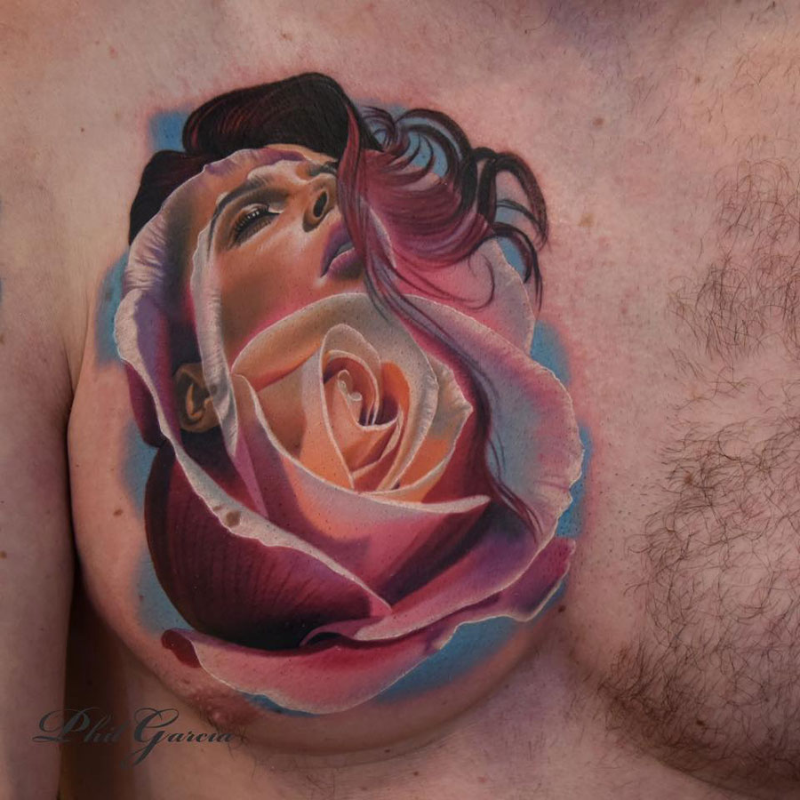 Portrait Rose Chest Tattoo Best Tattoo Design Ideas