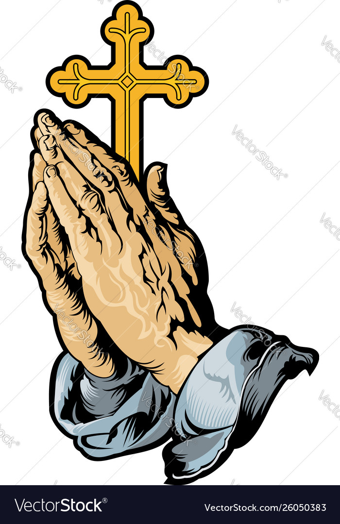 Prayer Hand With Cross Royalty Free Vector Image