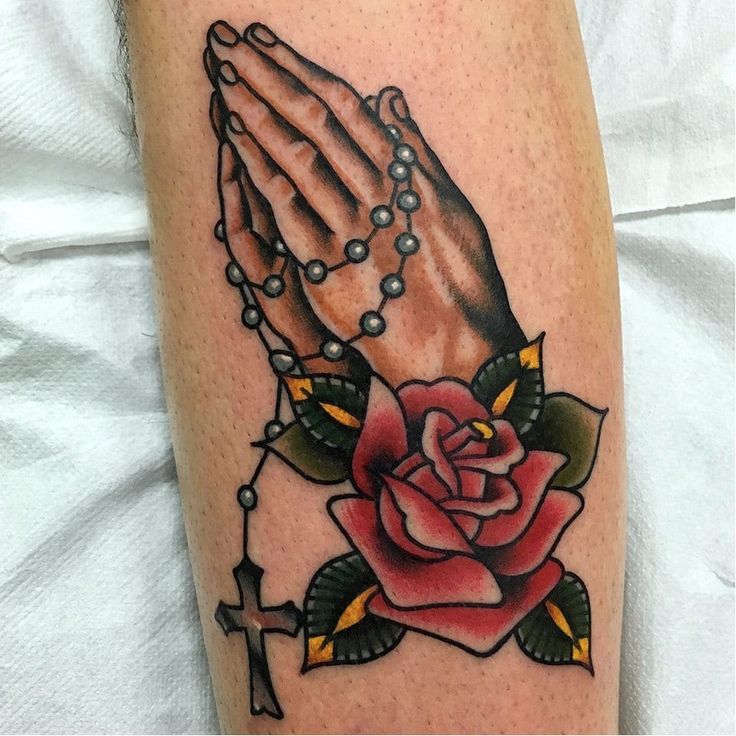 Praying Hands With Rosary Tattoo For Women