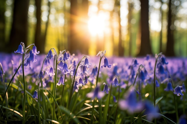 Premium Ai Image Bluebell Bliss A Field Of Vibrant Blue Blossoms