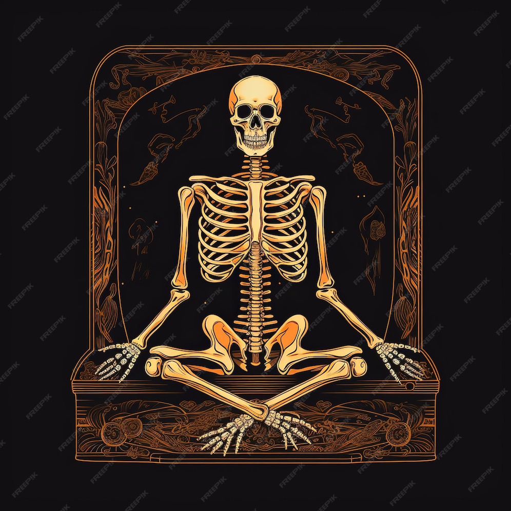 Premium Ai Image Illustration Of Skeleton Sitting In A Coffin Black Background Outlin