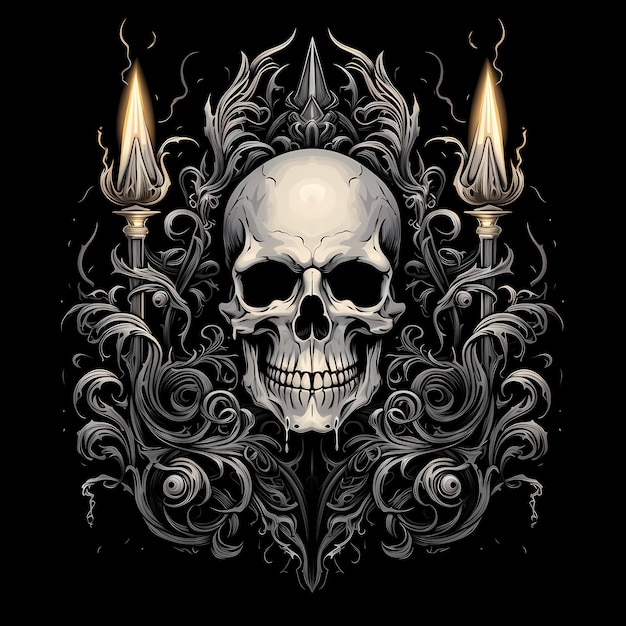 Premium Ai Image Skull And Candles Fire Tattoo Design Illustration