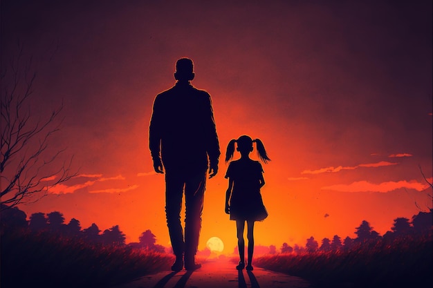 Premium Photo Father With Daughter Silhouette Of The Father Carrying