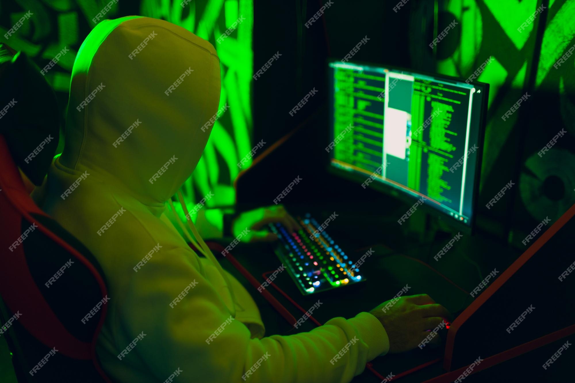 Premium Photo Hacker In Hoodie Working Hacks Code Site On Personal