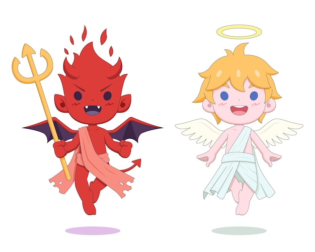 Premium Vector Cute Devil And Angel Cartoon Illustration