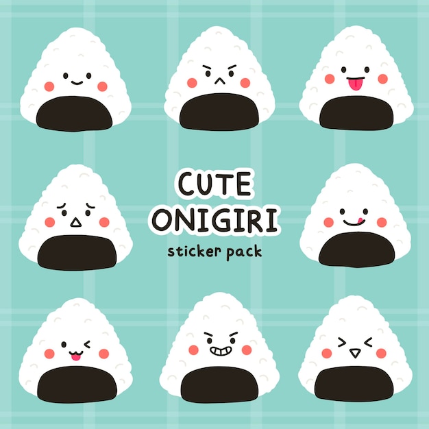 Premium Vector Cute Onigiri Sticker Pack