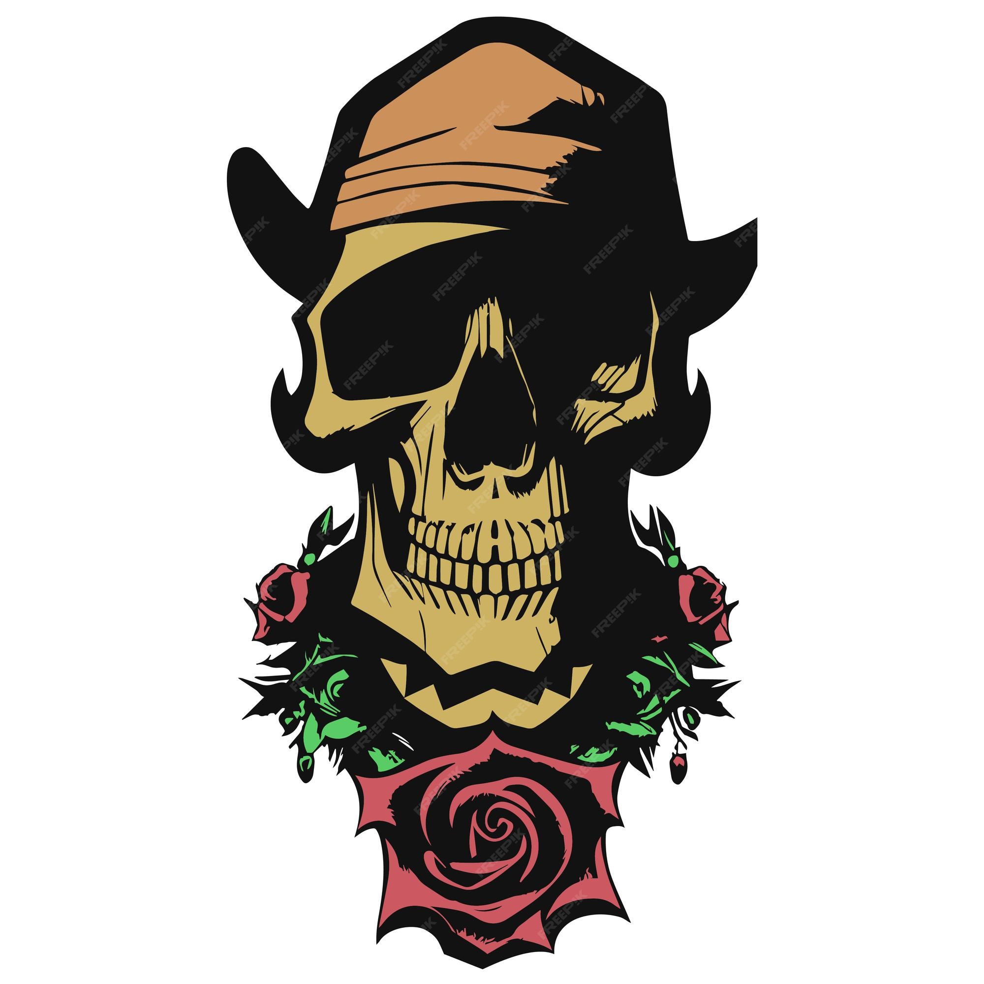 Premium Vector Gangster Skull And Rose Drawing