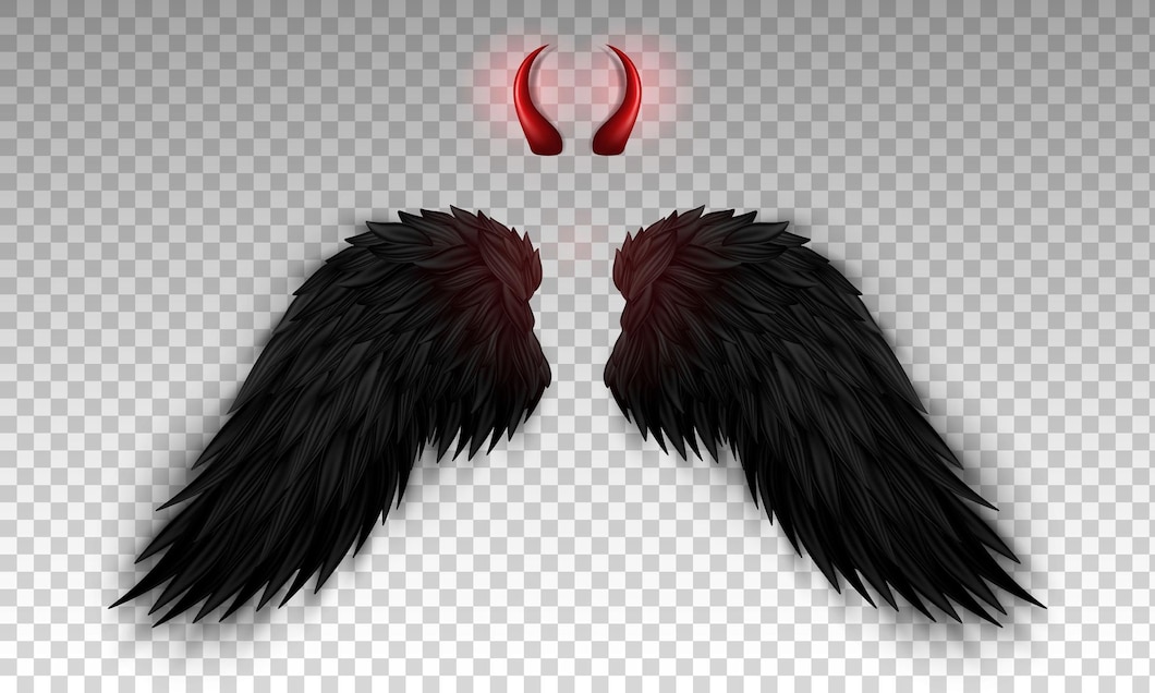 Premium Vector Realistic Devil Horns And Black Wings Isolated On