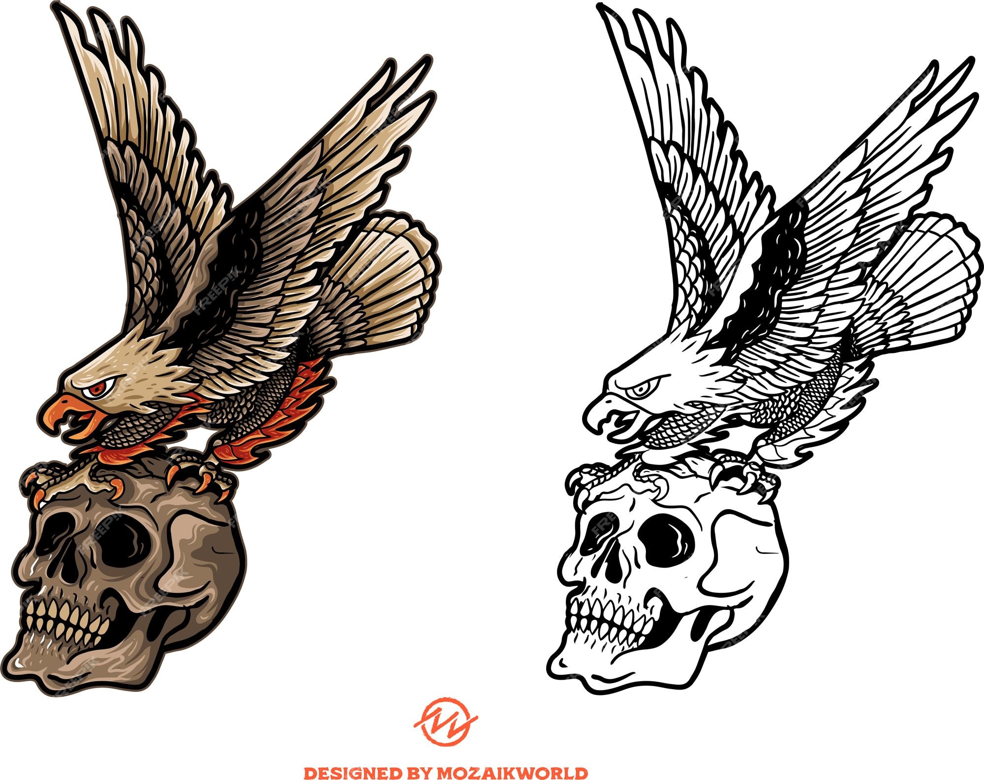 Premium Vector Set Of Eagle And Skull Tattoostyle