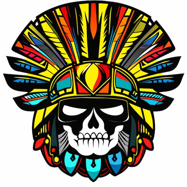 Premium Vector Skull With Indian Headdress Illustration