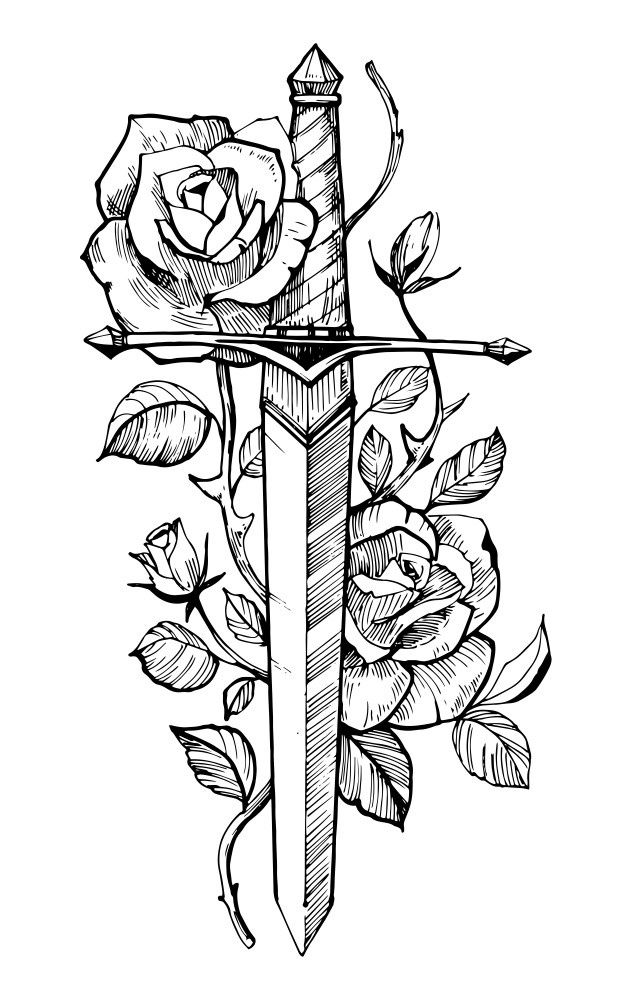 Premium Vector Sword With Roses Tattoo Sketch Hand Drawn