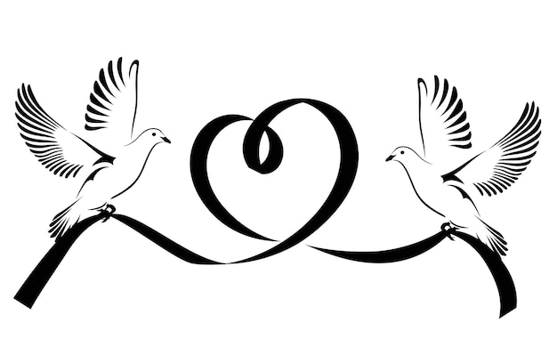 Premium Vector Two Doves Flying With A Black Ribbon In The Shape Of