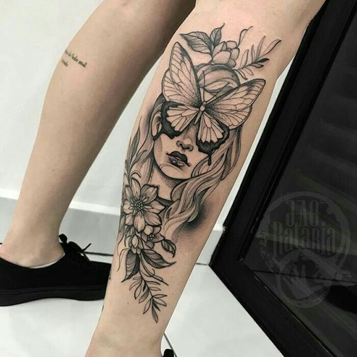 Pretty Side Calf Tattoos For Females