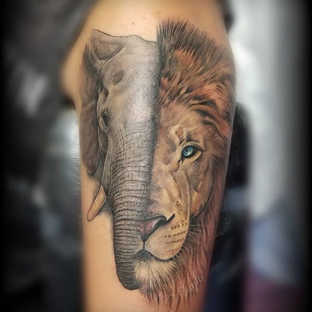 Progression Of This Lion And Elephant Integration 1 2 Sleeve By Haylo