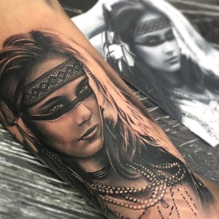 Realistic Native Indian Tattoo On Sleeve Design Beautiful Taino Indian