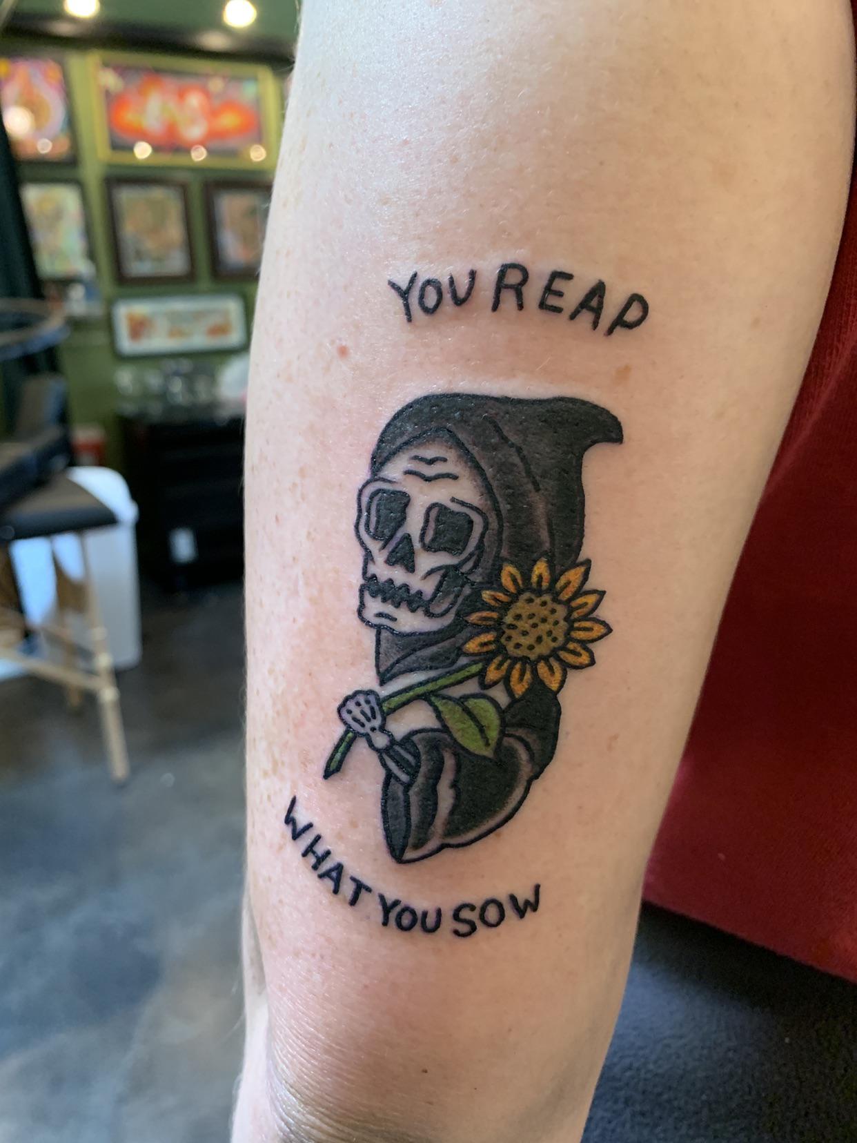 Reap What You Sow Skelly Boi By Jared At New Rose Tattoo Portland Or