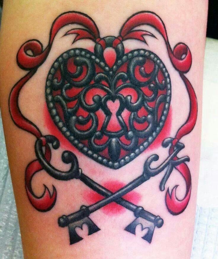 Red Heart Lock And Key Tattoos