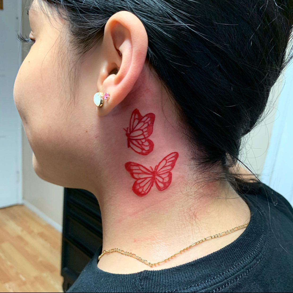 Red Rose Tattoo Behind Ear Paola Hills