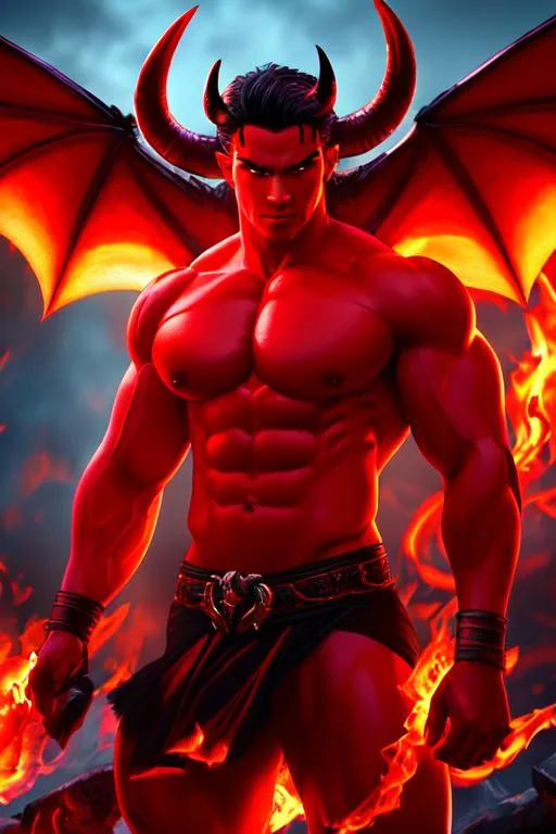 Red Skinned Demon Devil Shirtless Muscular Demon