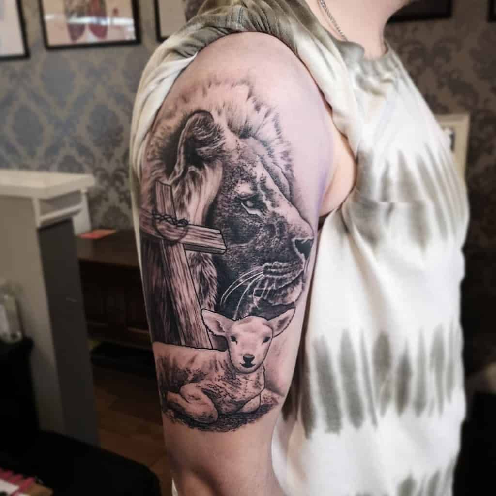 Religious Lion And Lamb Tattoo