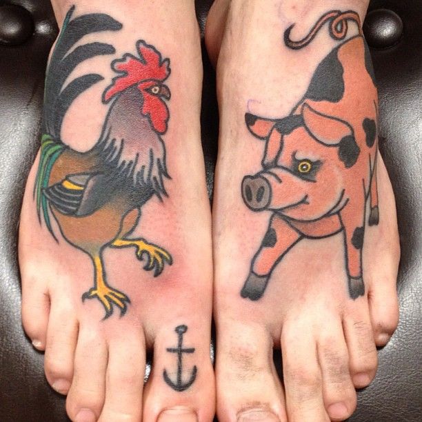 Rooster And Pig Tattoo