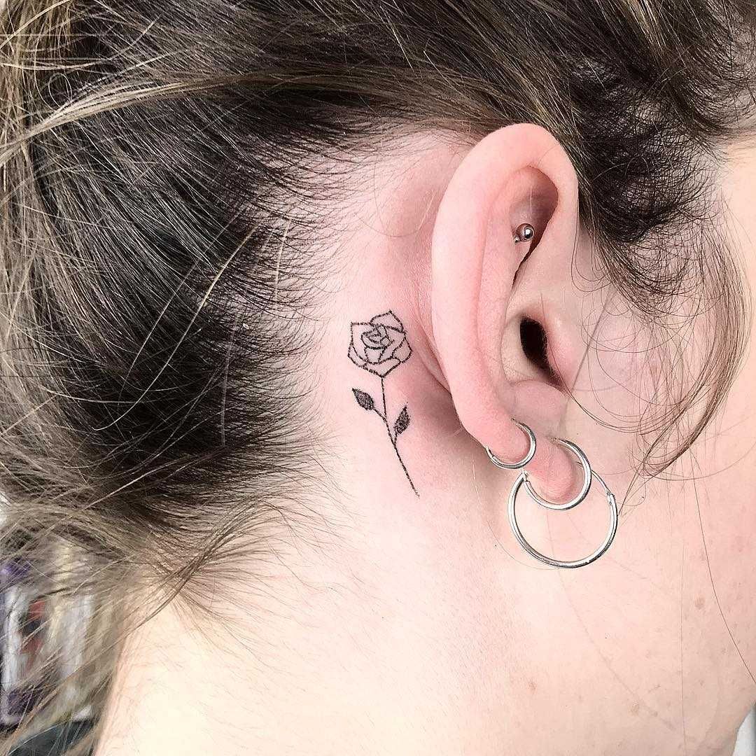 Rose Behind The Right Ear Inked By Femme Fatale Tattoo Rose Tattoo