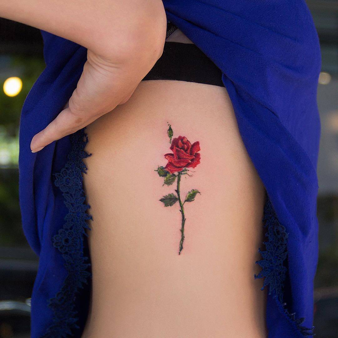 Rose Tattoo In Ribs