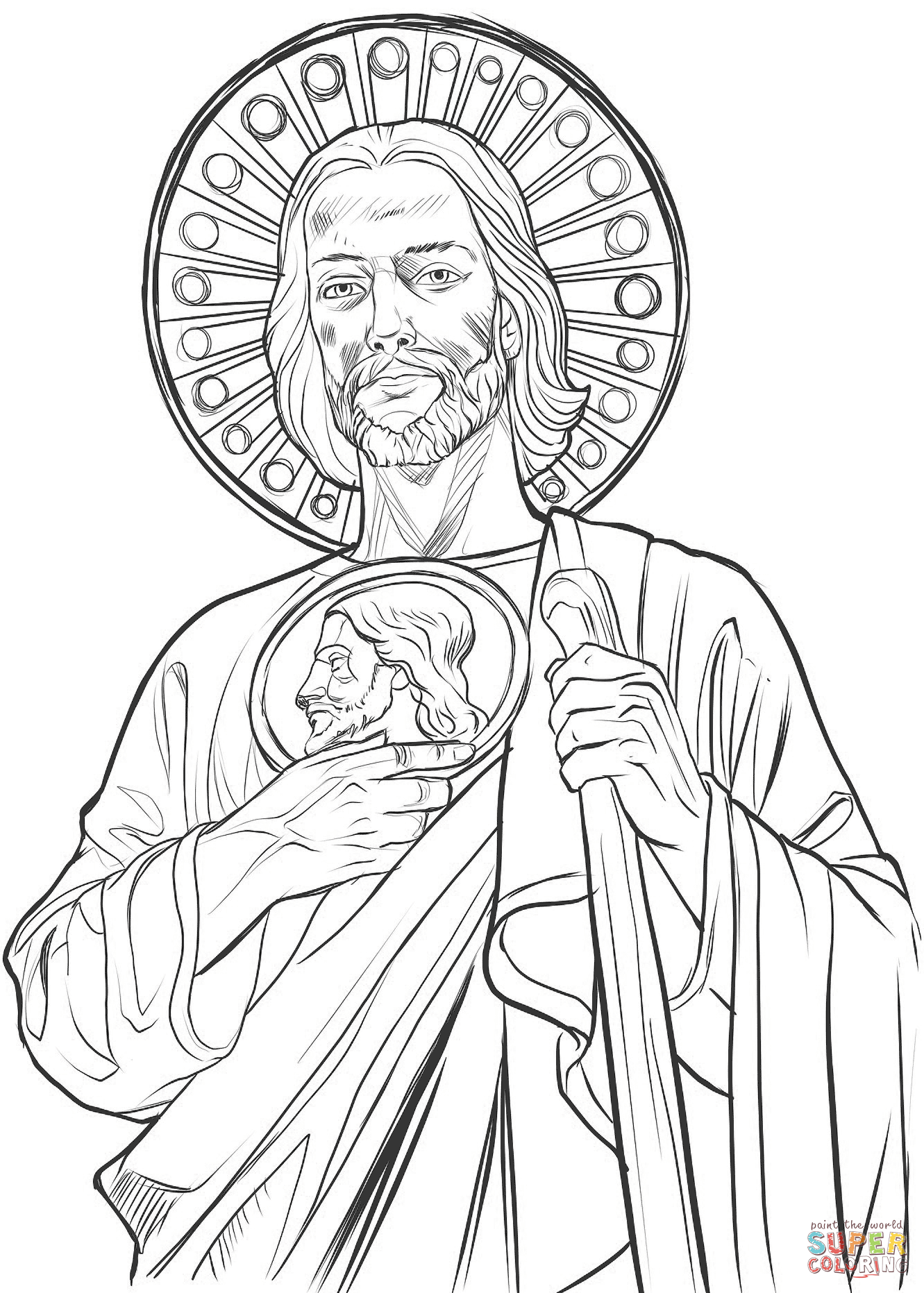 San Judas Tadeo Black And White Sketch Coloring Page