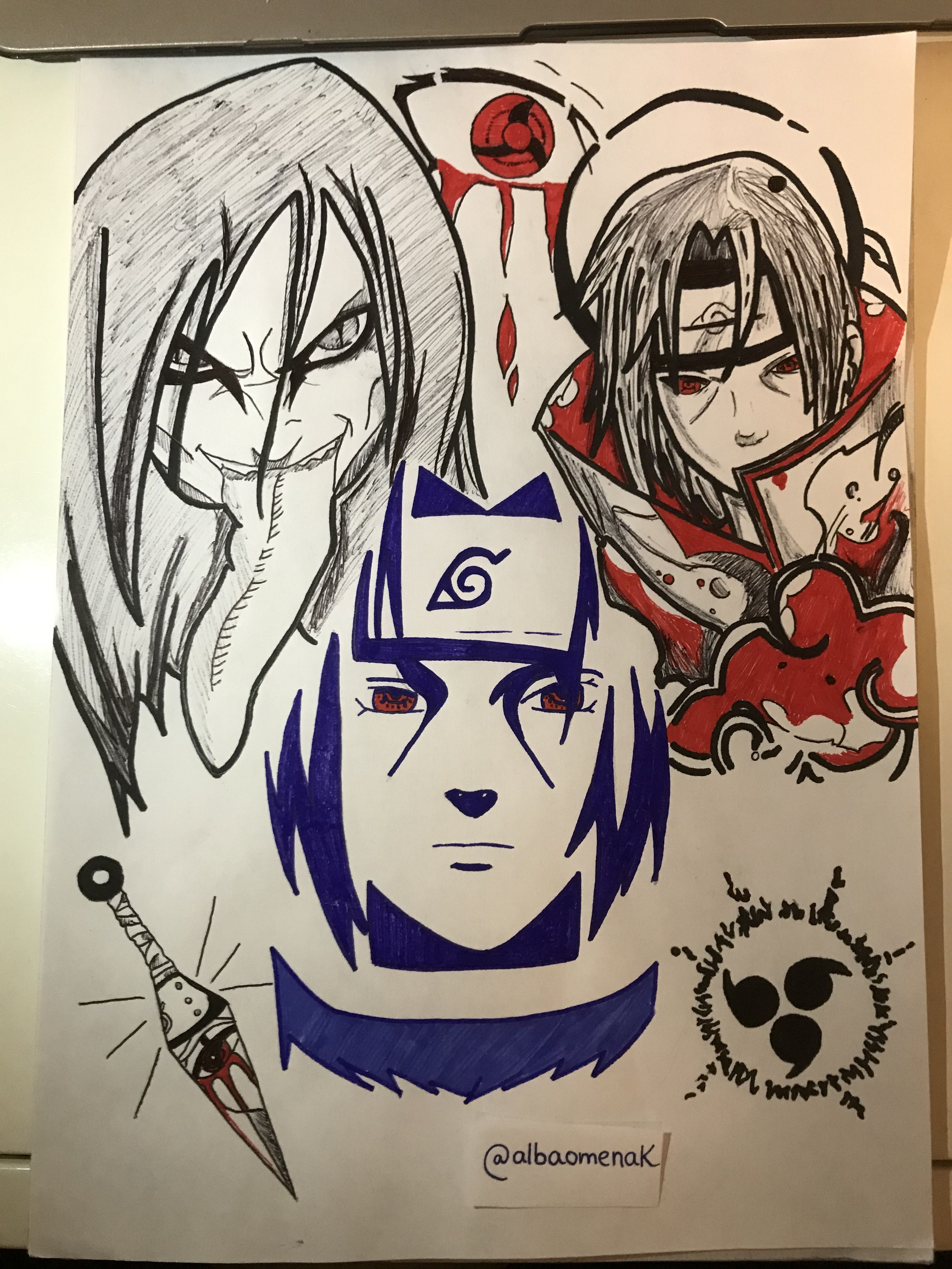 Sasuke Itachi And Orochimaru Drawing With Kunai And Cursed Mark