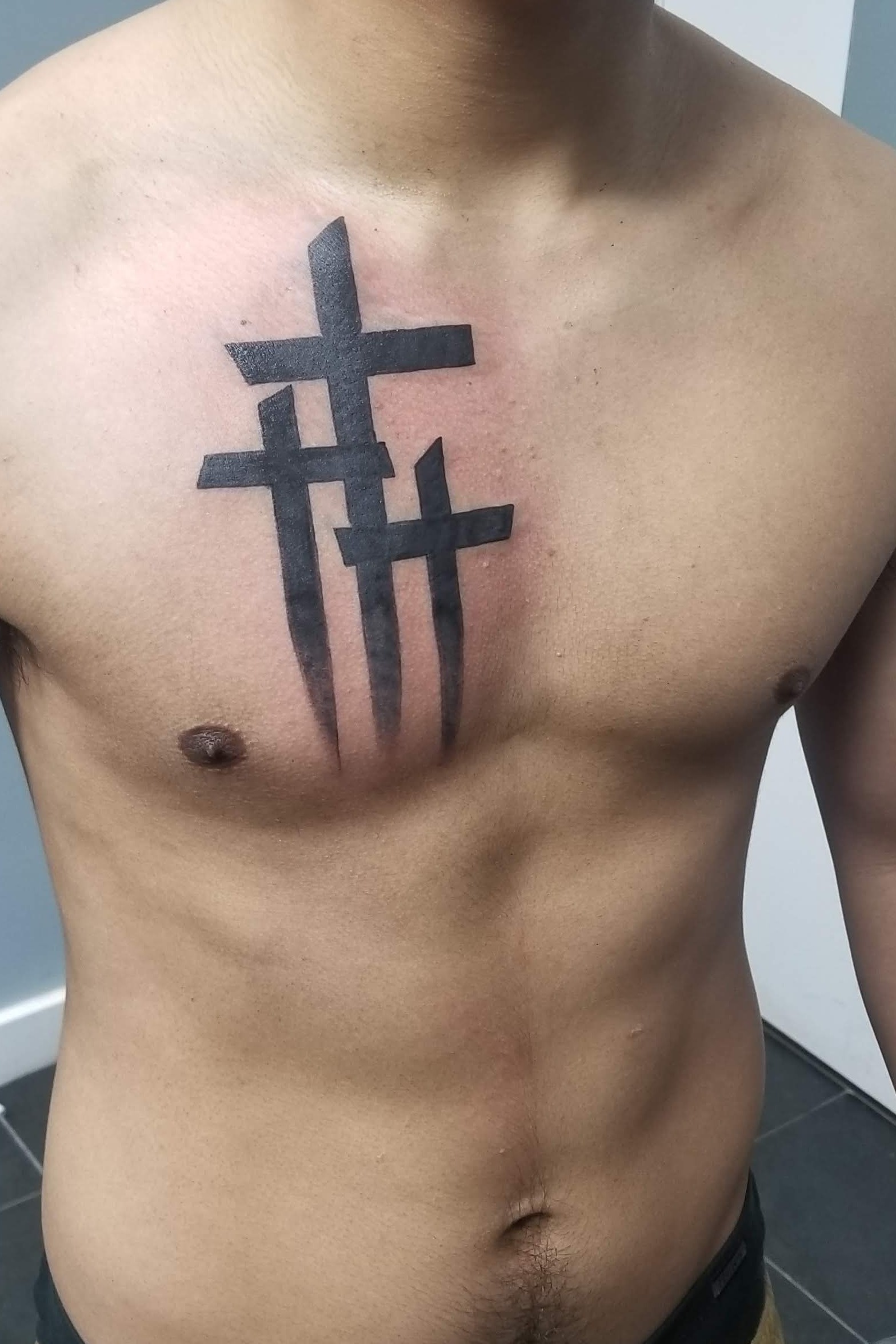 Share More Than 70 3 Crosses Tattoo On Chest In Cdgdbentre