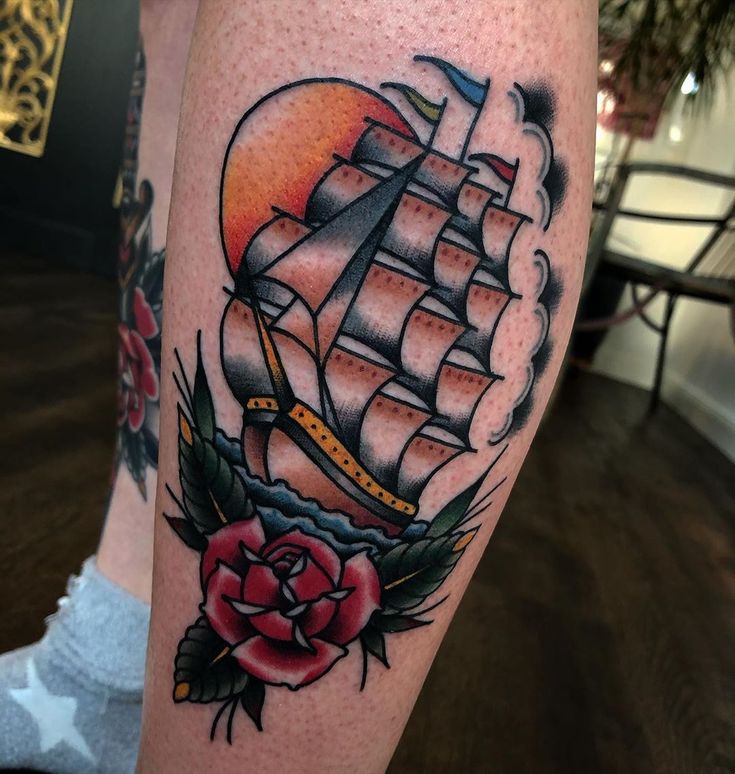 Ship Tattoo Pirate Ship Tattoo Viking Ship Tattoo Traditional Ship