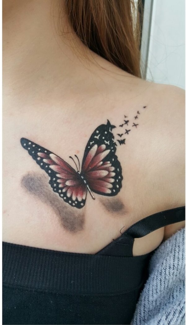 Shoulder Realistic 3D Butterfly Tattoo Viraltattoo