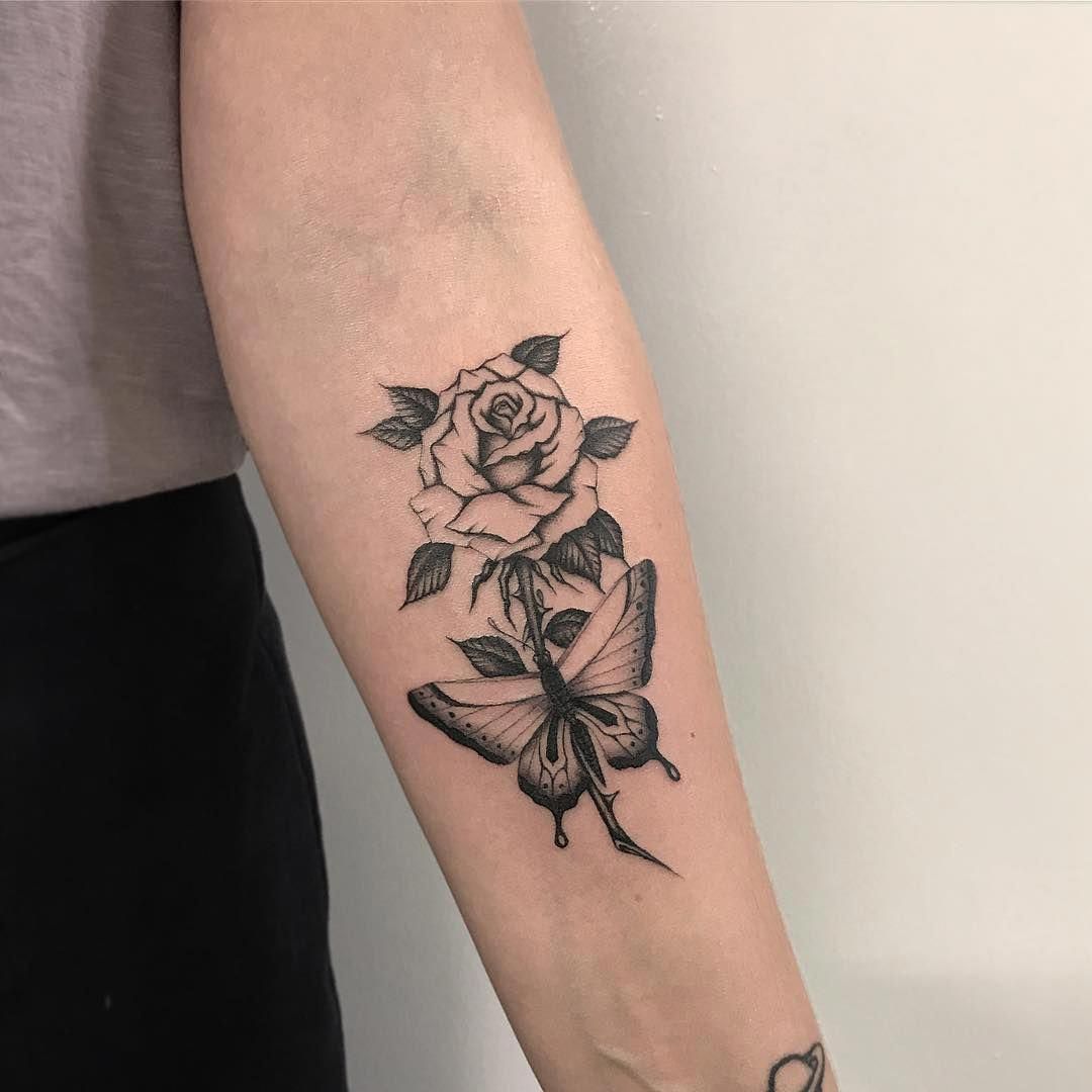 5 Stunning Simple Rose and Butterfly Tattoo Ideas