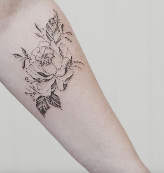 Single Peony Of Arm By Tritoan Ly Forearm Flower Tattoo Flower Tattoo