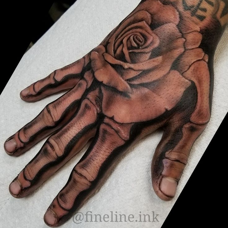 Skeleton Hand And Rose Tattoo By Alex Feliciano