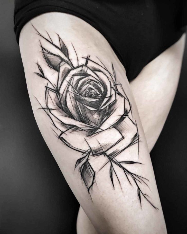 Sketchy Rose Tattoo On Thigh Best Tattoo Ideas Gallery