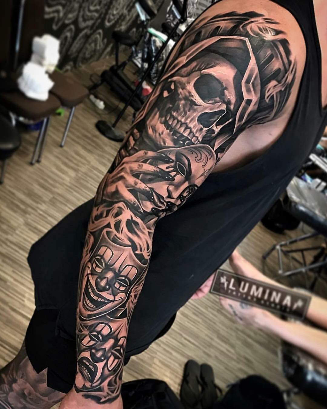 Skull Tattoo Arm Sleeve Male