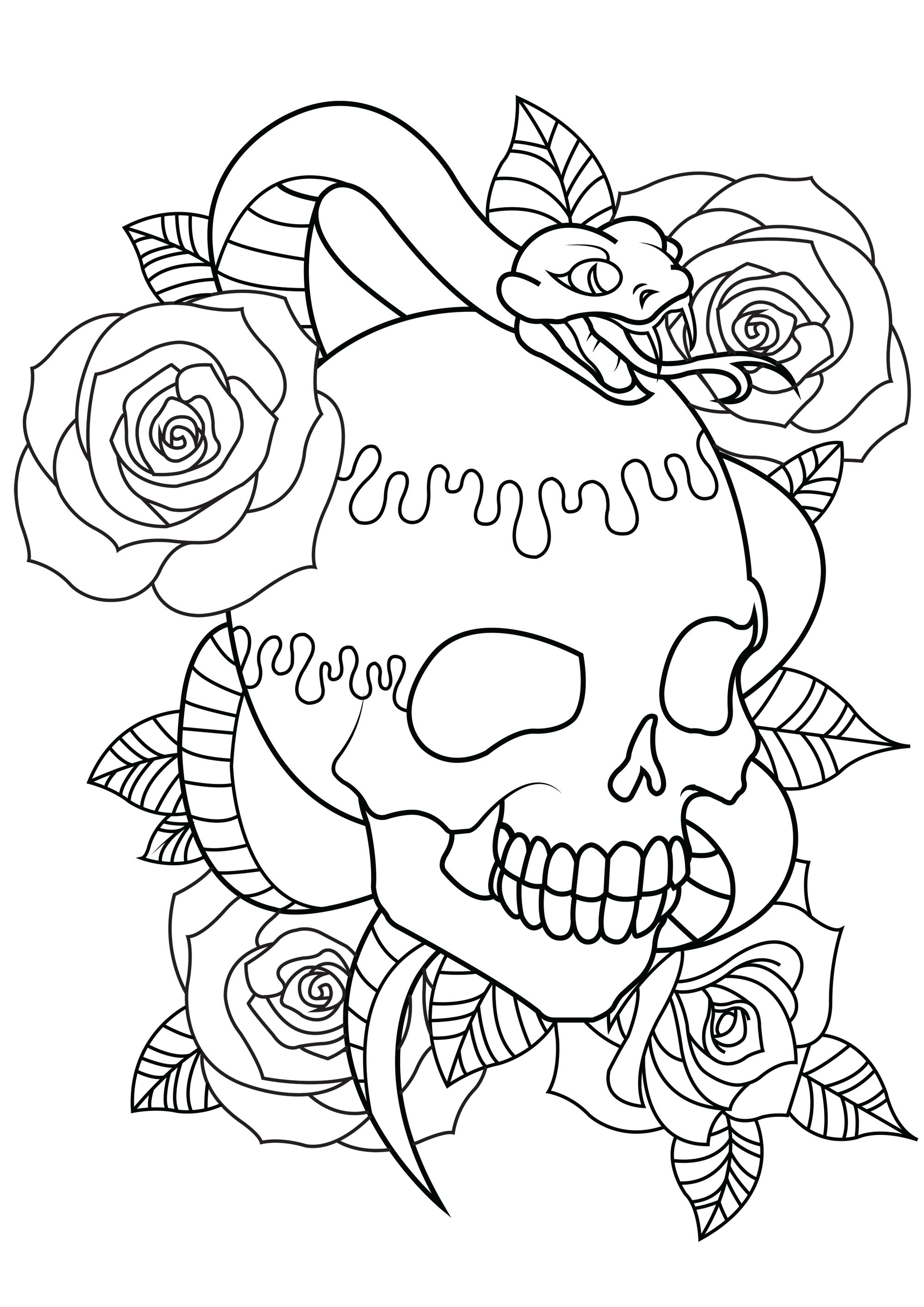 Skull Tattoo Coloring Pages Kids Adults Stock Vector Royalty Free