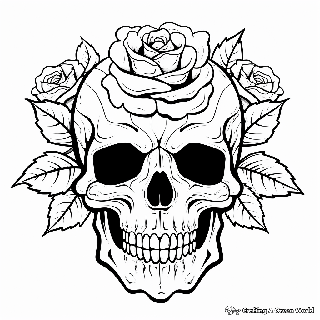 Skull With Crown And Rose Skull Coloring Pages Skull With Crown