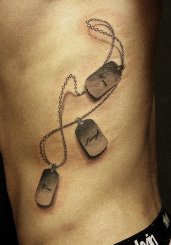 Small Army Veteran Dog Tags Tattoo On The Mid Back Dog Tags Tattoo