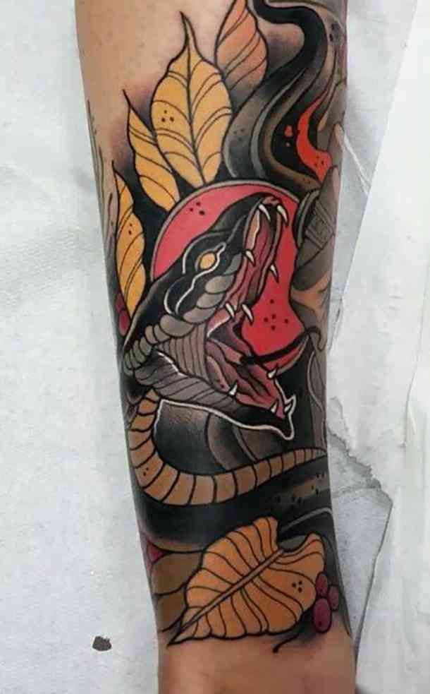 Snake Neo Traditional Style Tattoo In Colour Malibutattoo Sitges