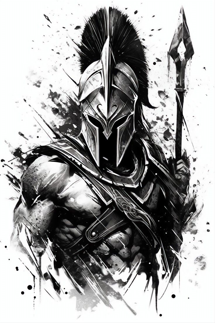 Spartan Warrior Tattoo Design Detailed High Resolution Digital Art On White Background Printable