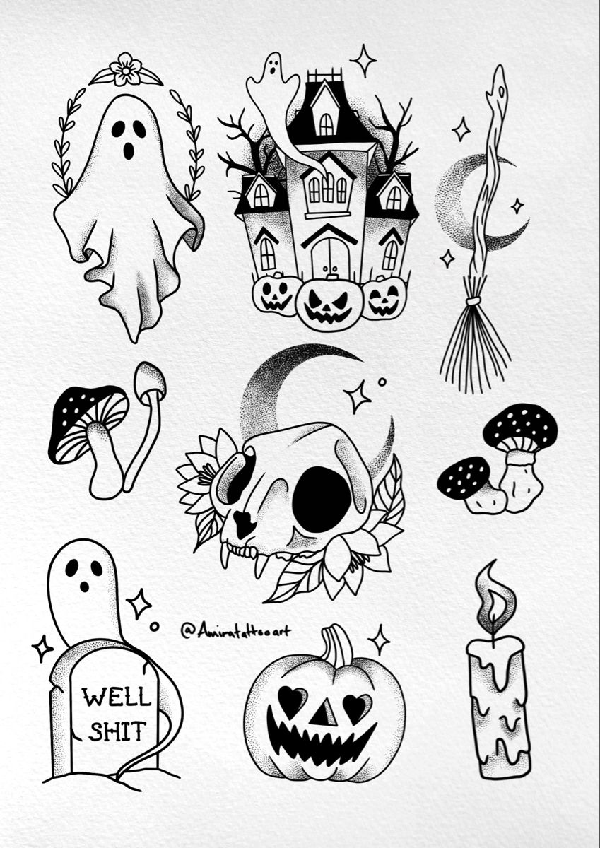 Spooky Tattoo Clipart Spooky Halloween Clip Art Tattoo Etsy Spooky Tattoos Halloween Tattoo