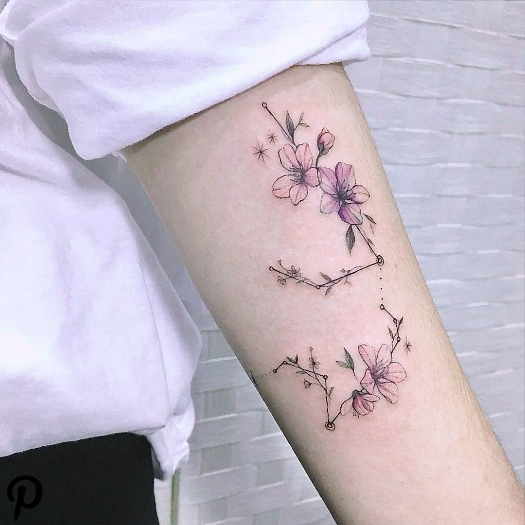 Stunning Aquarius Flower Constellation Tattoo