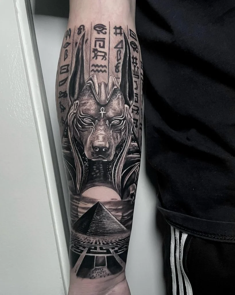 Stunning Egyptian Sleeve Tattoos With Anubis Ra Ai Art Generator Easy Peasy Ai