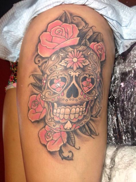 Sugar Skull Tat Mexican Skull Tattoos Skull Tattoos Leg Tattoos