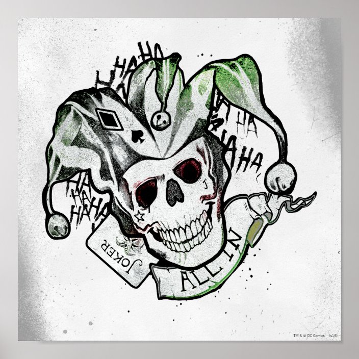 Suicide Squad Joker Skull All In Tattoo Art Poster Zazzle