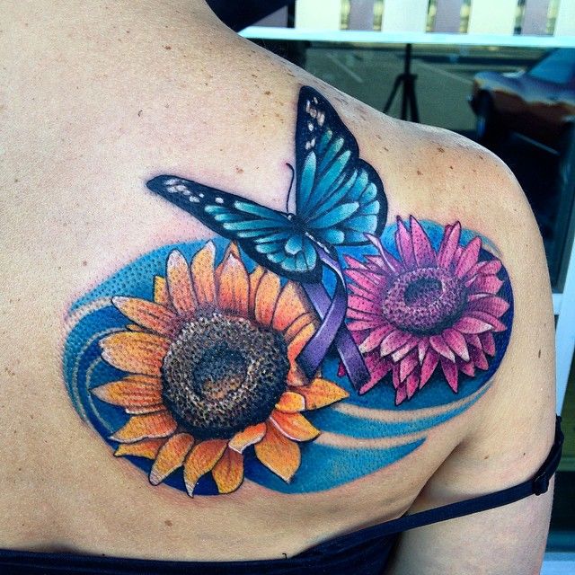 Sunflowers And Butterfly Tattoo By Krystof Bluenote Tattoo Las Vegas Nv