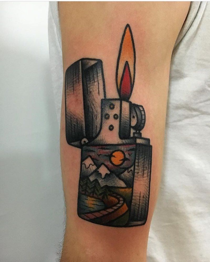 Super Cute Tattoo Art Of A Zippo Lighter With Hearts And Flame With Hearts Traditional Match