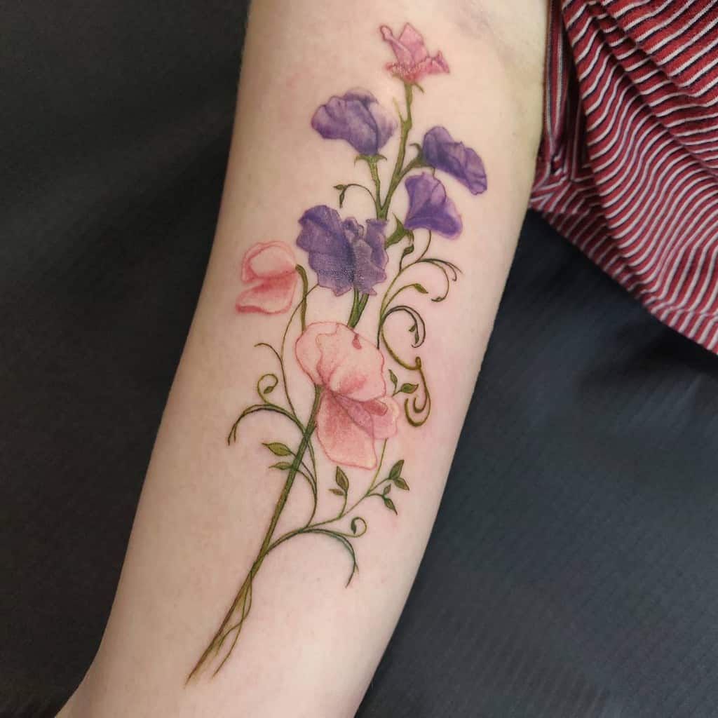 Sweet Pea Flowers By Ellen Perry At Tattoo Paradise In Washington Dc